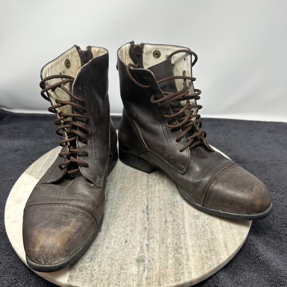 Grand Prix Italian Leather Paddock Boots Brown Lace Up Zip Womens 8.5 EU 38.5